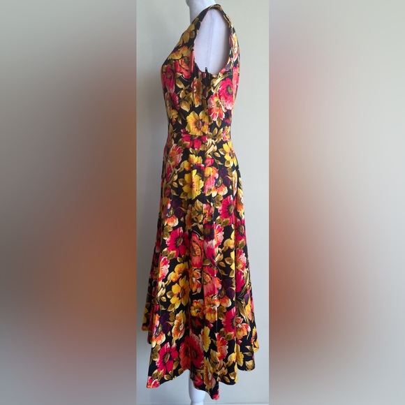 HEARTS AND ROSES SLEEVELESS FLORAL SWING DRESS, BLACK/PINK/ORANGE/YELLOW SZ 12 - Picture 9 of 14